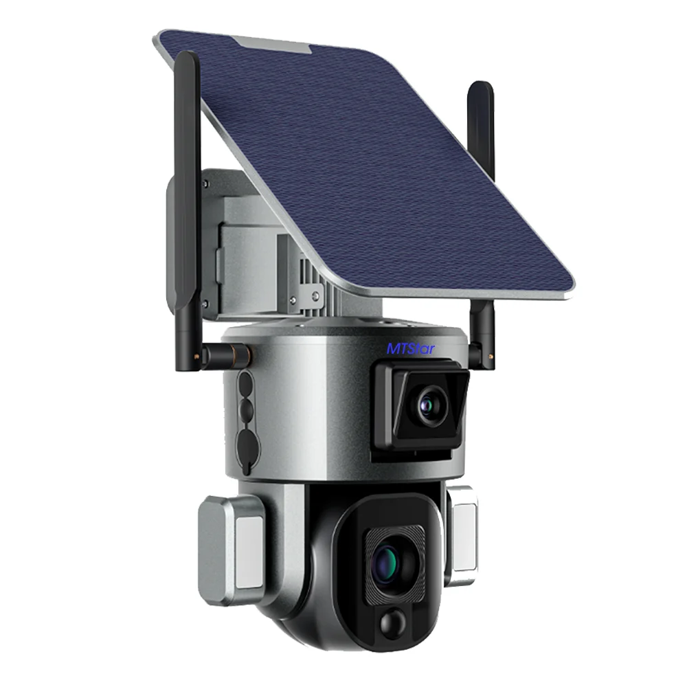 Wifi Camera Home Security Solar Ptz 4g Camera 4mp+4mp Dual Video 4g Solar Ptz Camera