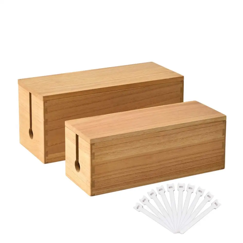 Wood Cable Management Box - Cord Organizer Hide Power Strips_Electrical Plugs Conceal and Cover Wires Station on Desks from TVs