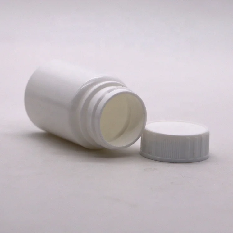 Пластиковая бутылка малого объема 40 мл HDPE с винтовой крышкой печатной этикеткой на заказ для таблеток капсул куб. См