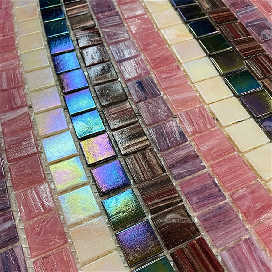 Cheap Price Foshan Manufacturer Shower Floor Pool Tile Wholesale Outdoor Pearlescent Swimming Tile Iridescente Blue Glass Mosaic