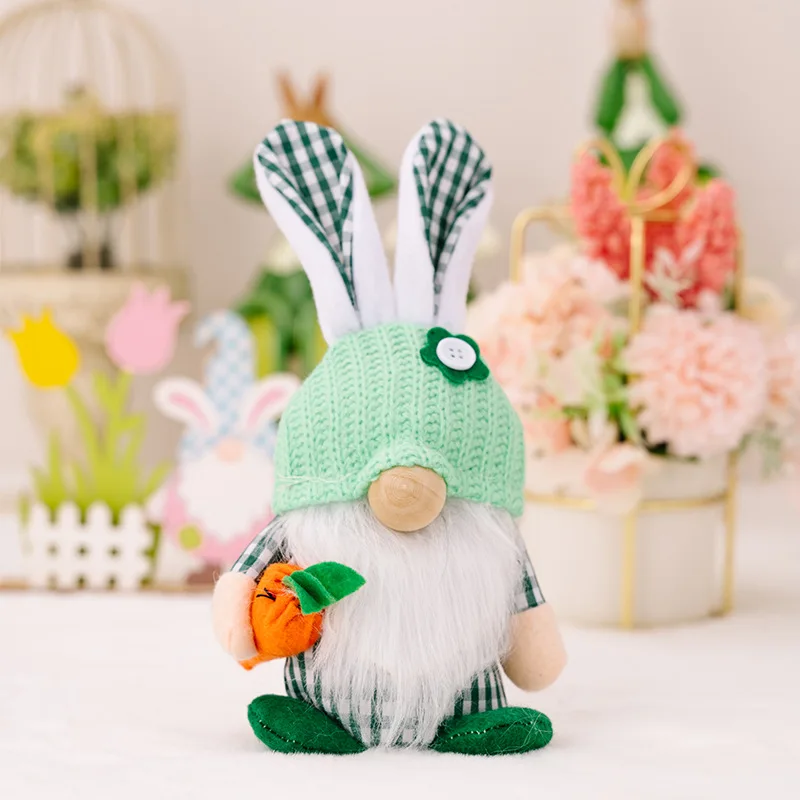 Hot Selling Easter Decorative Products Knitted Easter Rabbit Doll Decoration Faceless Dwarf Standing Rabbit Dolls