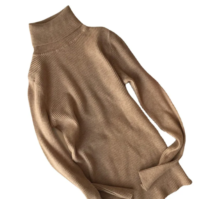 Knitwear manufacturer custom autumn winter beige polo collar long sleeve rib knit women long sweater dress