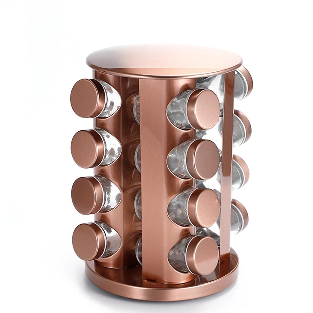 430 Stainless Steel 16 In 1 Spice Rack With Cutlery Holder Compact Revolving Condiments Jars Shelf Organizer//