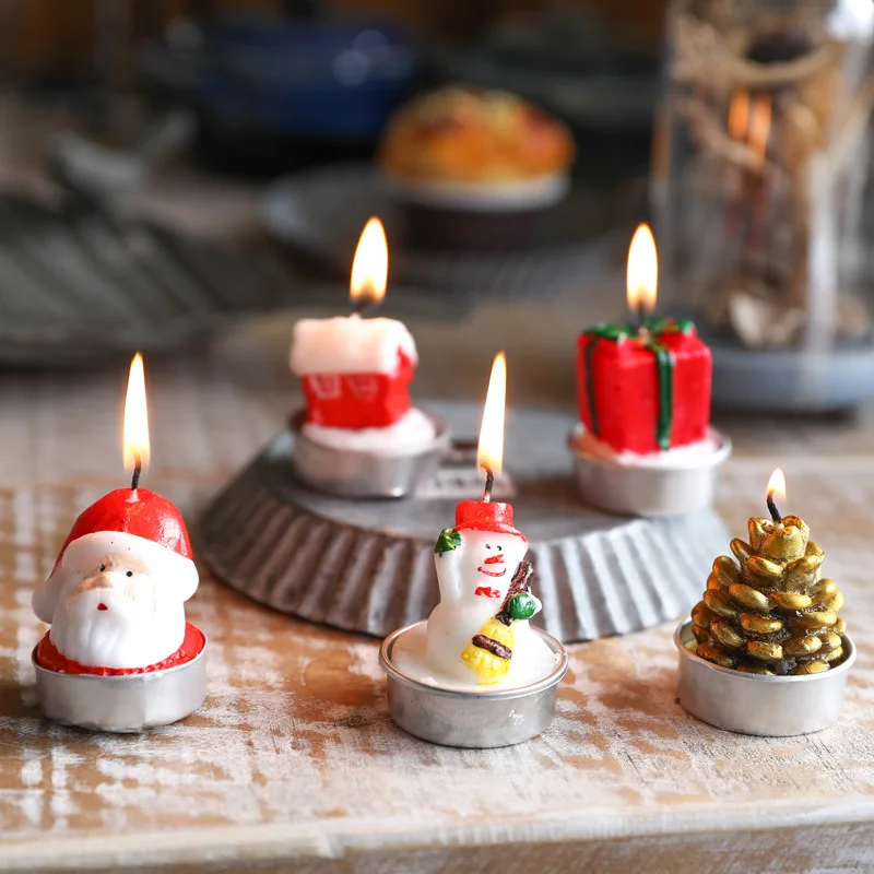 Christmas Candles Santa Claus Scented Candles White Tea Lights Gifts for Christmas Party Decor Home Table Holiday Decorations