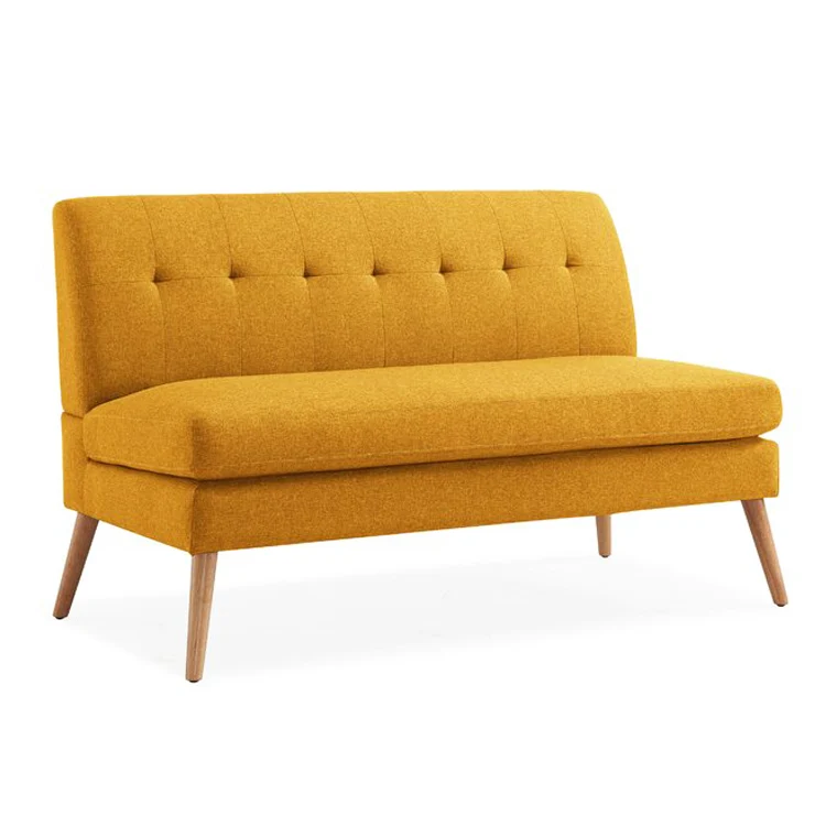 Nordic Modern Living Room Office Furniture Upholstered Wooden Frame Leg Fabric Linen Armless 2 Seat Loveseat Leisure Sofa