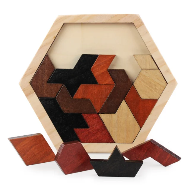 Hexagon Building Blocks Geometric Toys Wooden Puzzle Educational