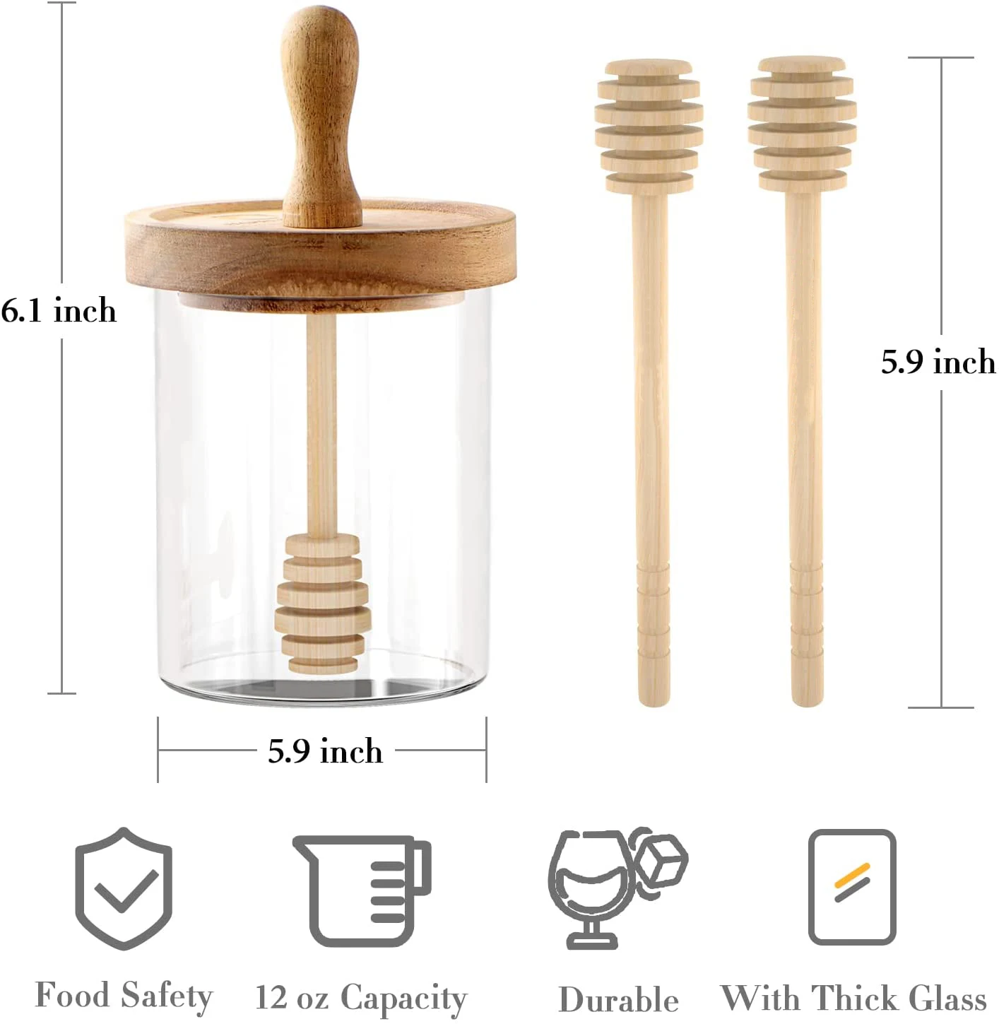 Honey Dipper Stick and Jar Set Glass Honey Jars with Wood Lid Glass Honey Jar With Dipper