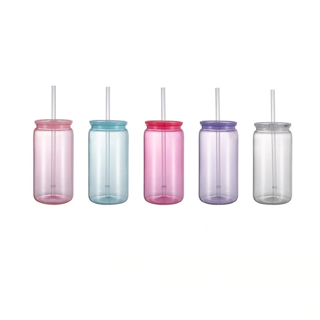 Wholesale 16oz Color Water Bottles Environmental Friendly Acrylic Jelly Straw Cup Home Drink Coffee Cup PC Plastic Material Cup