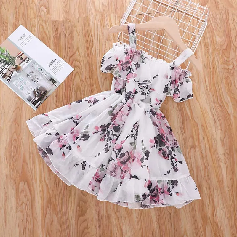 Hot Sale 16 Colors Summer Baby Clothes Flower Pattern Party Wear Sleeveless Ruffled Dress For Children Girl
