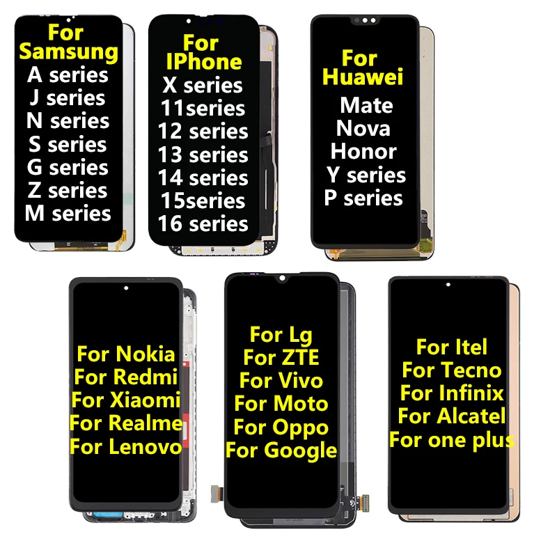 Factory all brand phone touch screen Lcd display pantalla wholesale Mobile phone Lcds for iphone samsung huawei tecno xiaomi LG