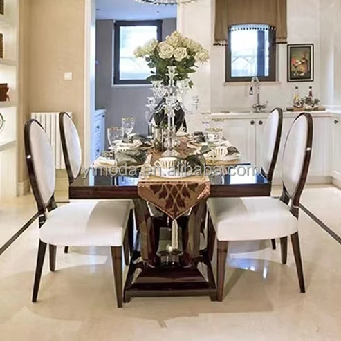 New classy American Dining Table 8-person  black Solid Wood rectangular Dining Table with  6 8 dining chairs