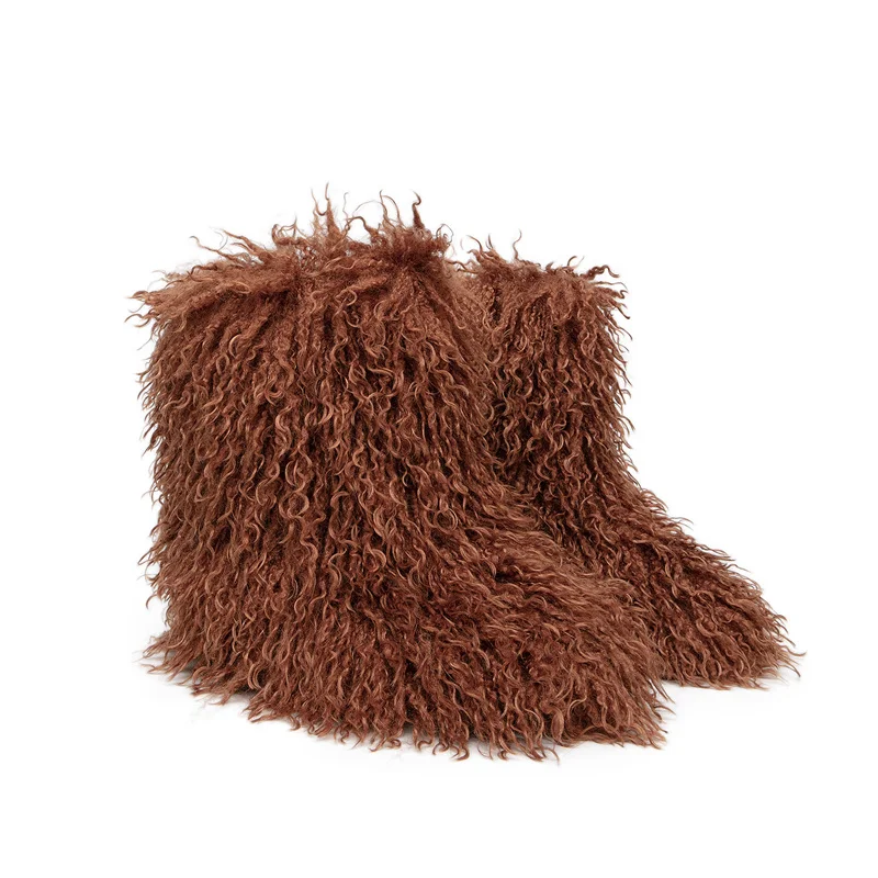 Mongolian women boots Furry colorful Winter shoes children girls warm Flat Casual non-slip footwear rubber faux fur snow boots