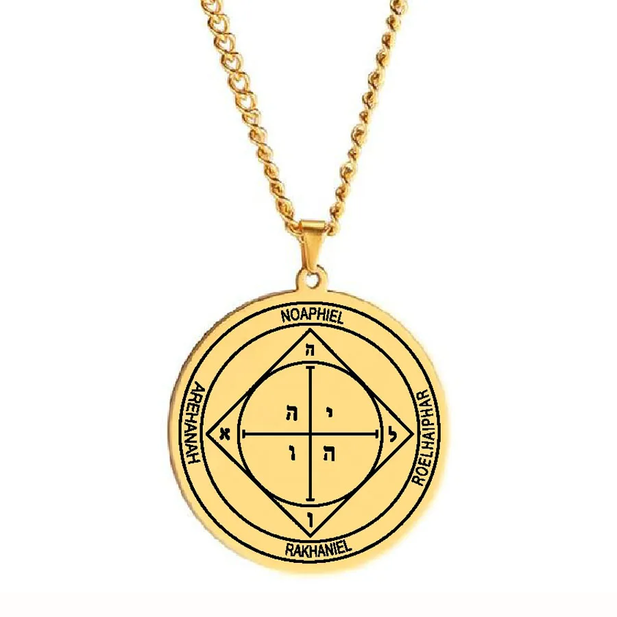 Solomon the King 5 Pentacle of Saturn NOAPHIEL ROELHAIPHAR RAKHANIEL AREHANAH Talisman Amulet Stainless Steel Pendant Necklace