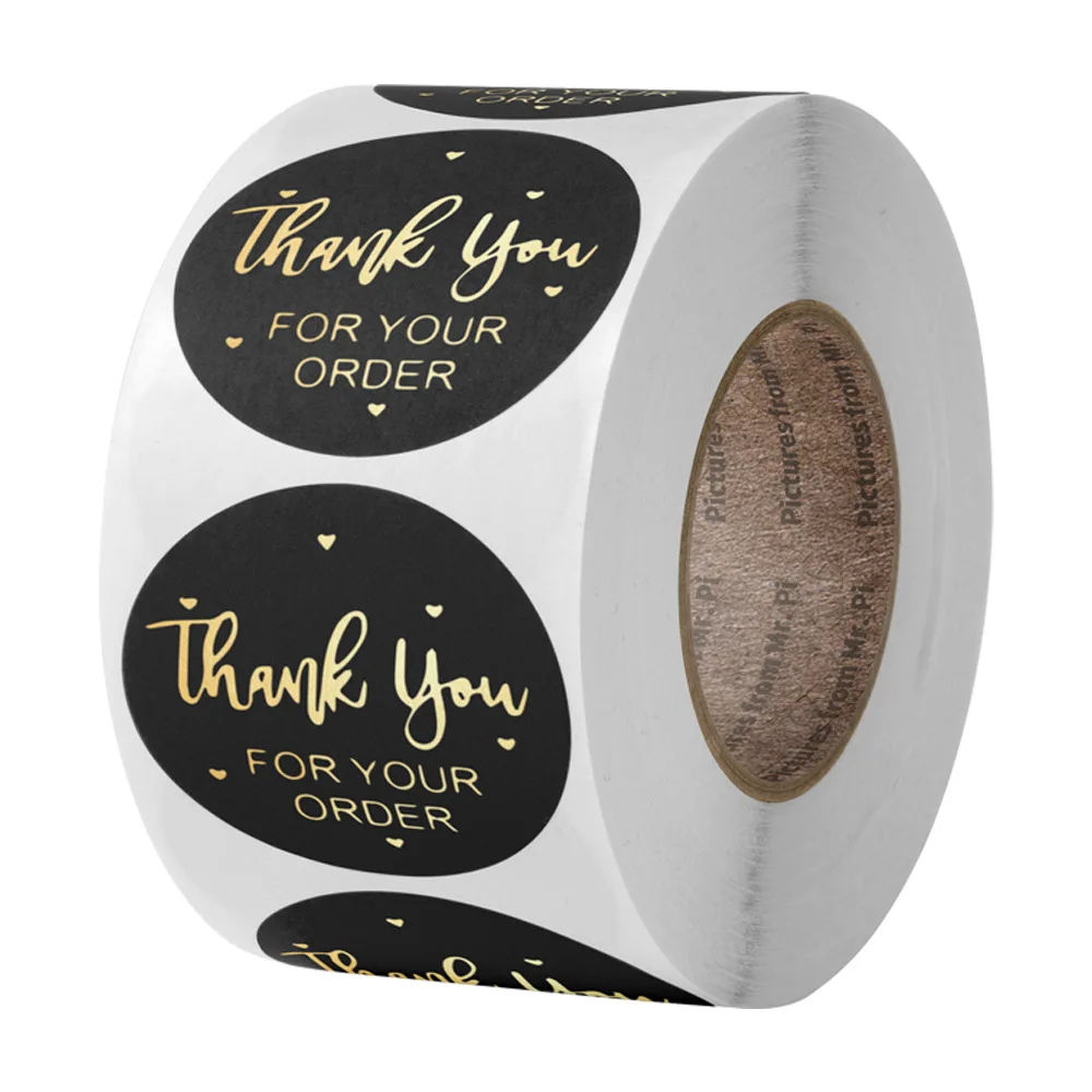 Self-Adhesive Synthetic Paper Label Thank You Sticker Foil Stamping Round Adhesive Labels  Custom Decorative Sticker
