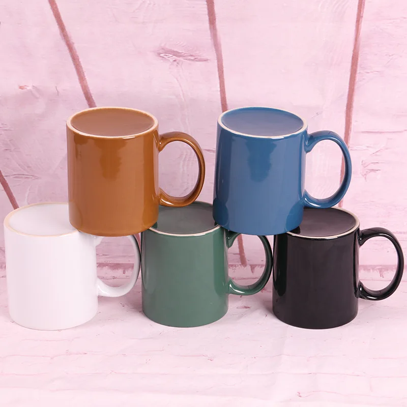 RTS 12oz colorful heat transfer porcelain coffee mug sublimation customized LOGO simple ceramic mug with handle can gift