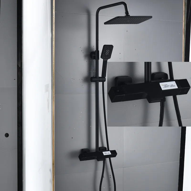 Thermostatic Bathroom Shower Faucet Set Brass tub spout Bathtub Shower Crane Thermostatic Taps thermostatic Black shower set