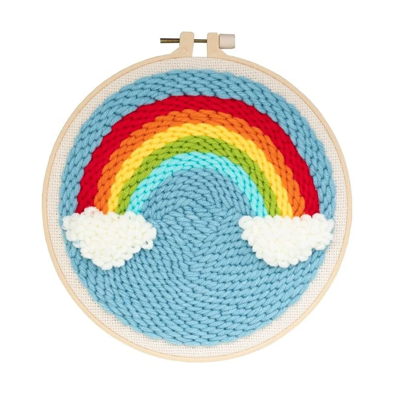 kids Home Decor DIY  set  Landscape Rainbow Punch Needle Embroidery Kit With Hoop