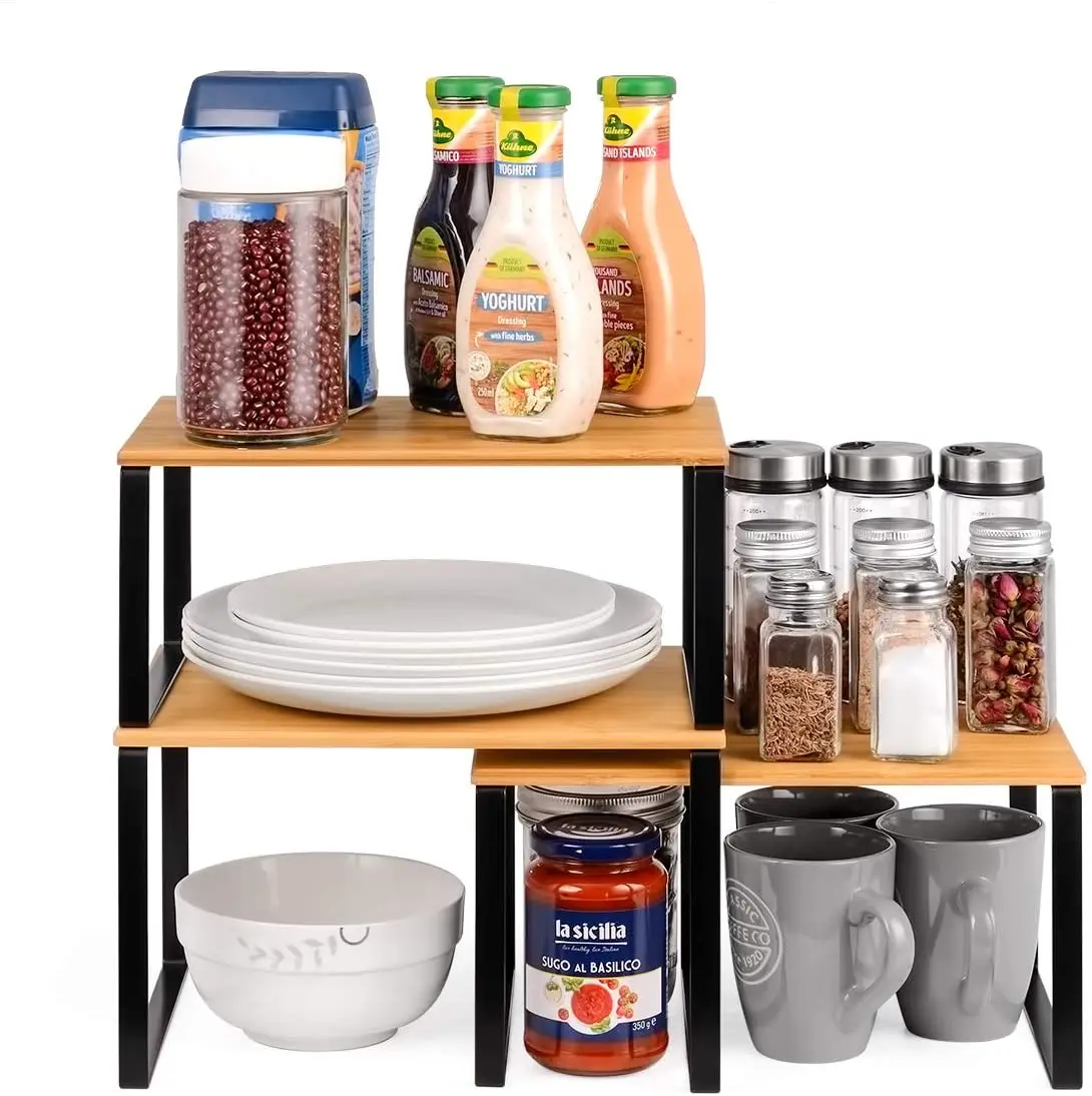 Combohome Bamboo Small Dish Spice Sauce Storage Box Spice Rack Turntable Wooden Spice Jar Rack Wall