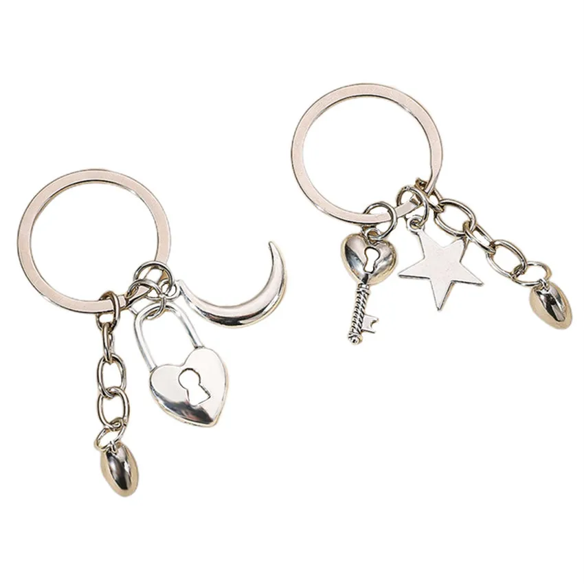 New trend Lovers keychains Star Moon Lock Couple Gift Keychain for Event Promotion