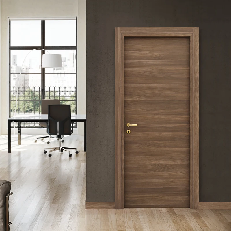Natural Wood Waterproof PVC Door Interior Veneer bathroom Door Modern Wooden Door for House