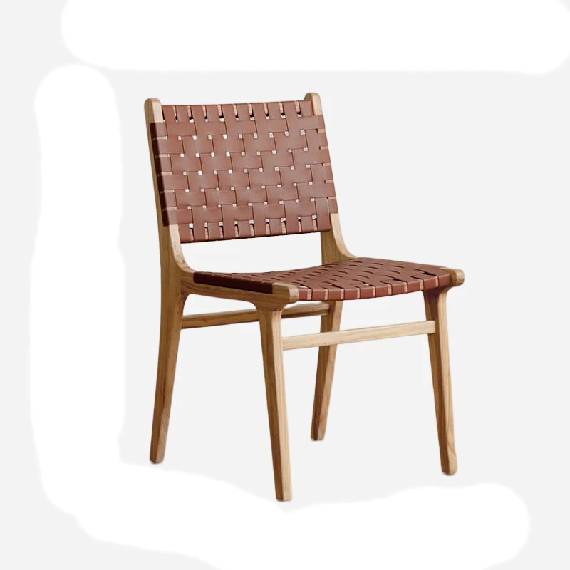 Nordic style saddle leather chair for cafe and restaurant designer solid wood dining chairs