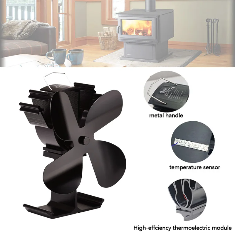 VODA Fan For Fireplace Wood Burning Stove Fan Heat Energy No Battery 4 Blades Stove Fan
