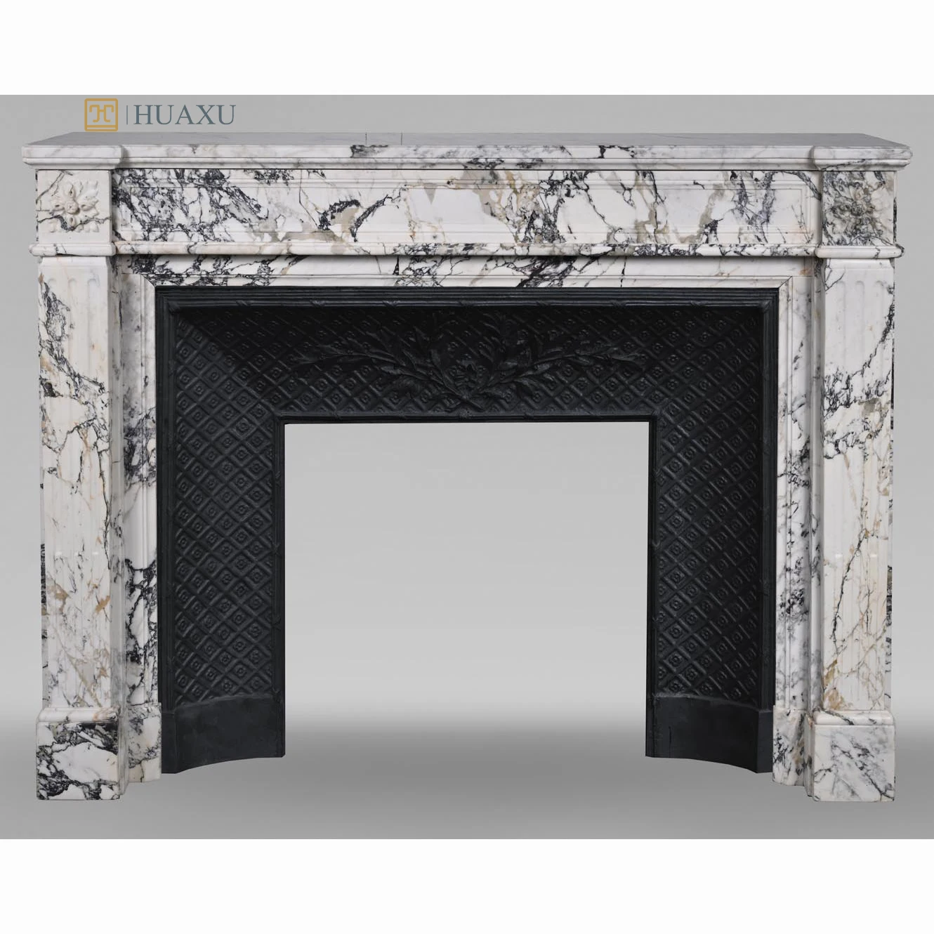 Huaxu Modern Antique Style Design Luxury Hand Carved Sarravenza Ice Green Jade Marble Fireplace Surrounded