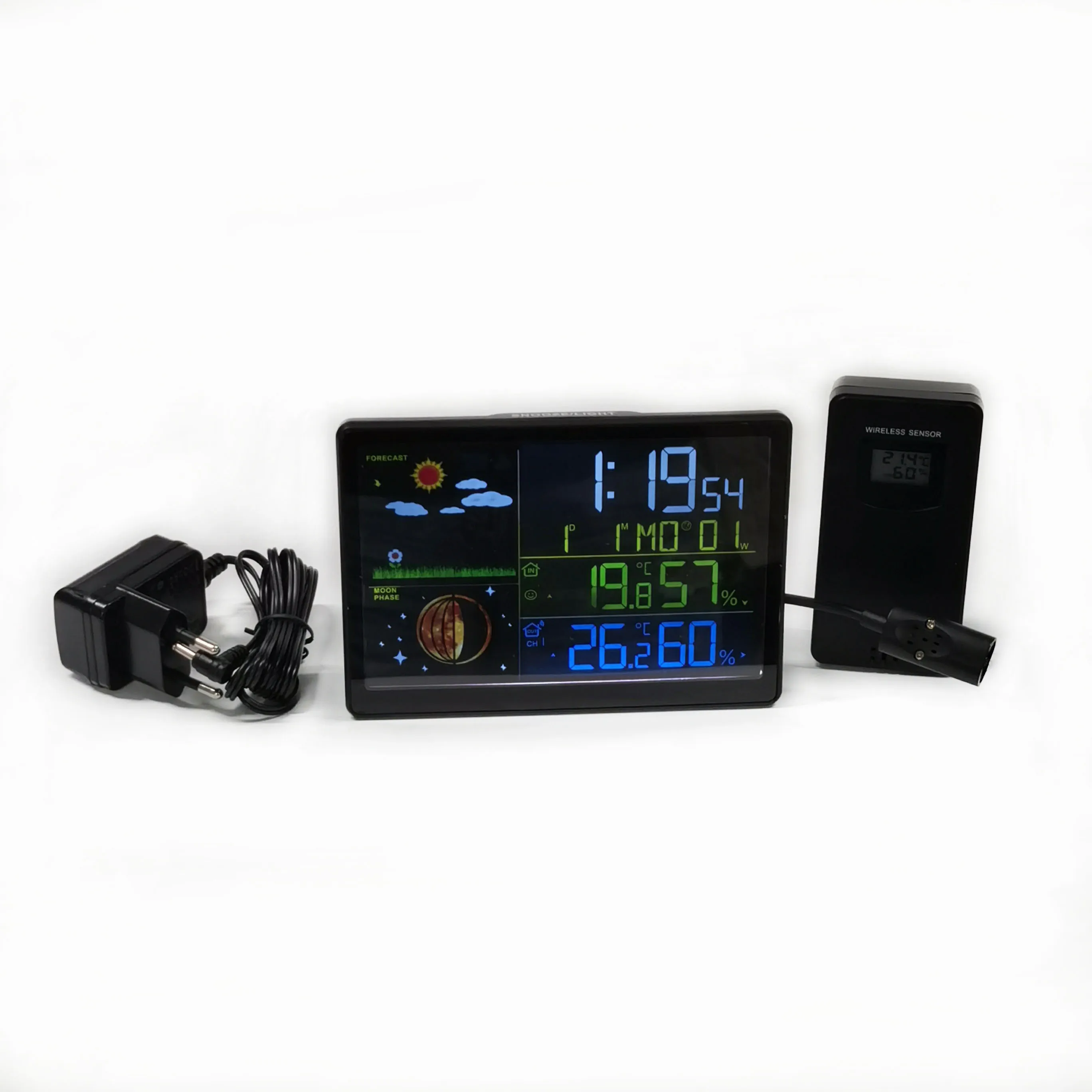 Radio controlled weather station with VA-color display Alarm Clock Wireless Sensor Battery Includes Barometer