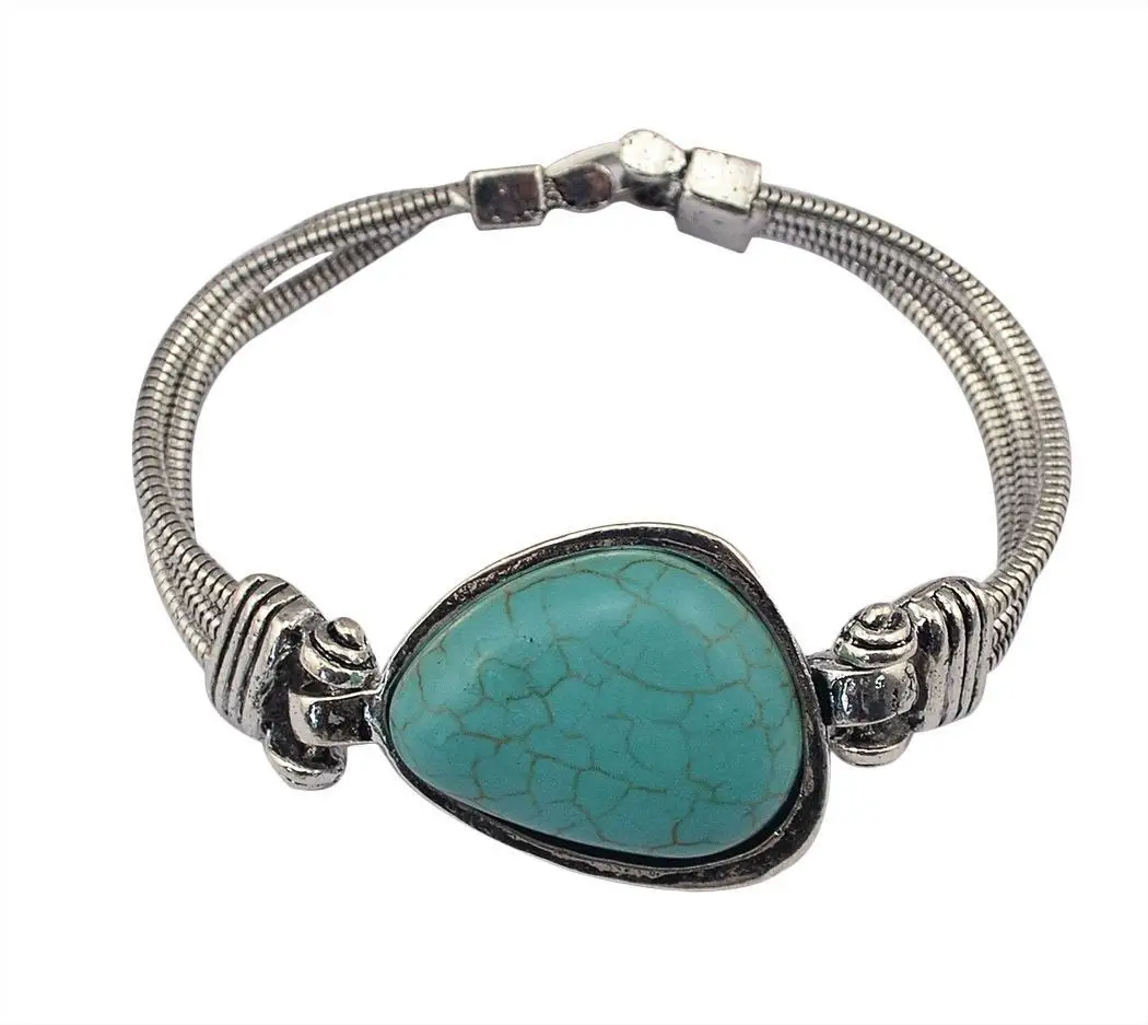 Fashion Jewelry Woman Bracelets Custom Vintage One Natural Big Stone Turquoise Bracelet for girls