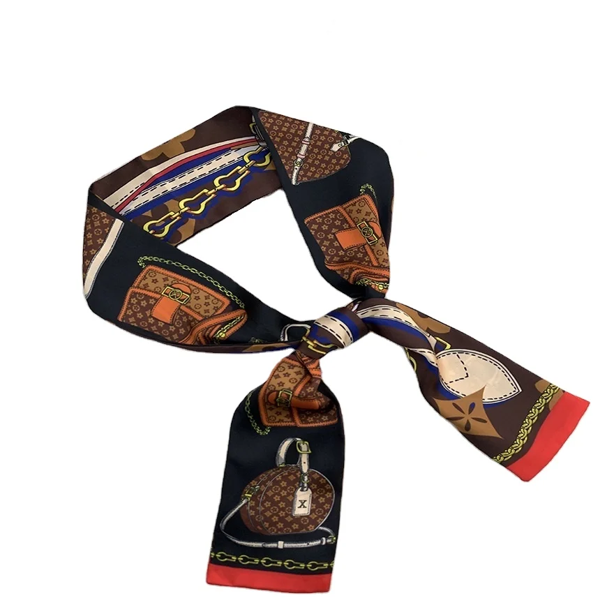 
 Модный стильный шелковый шарф с ручкой из атласной саржевой ленты, женский шейный шарф из 100% полиэстера, шарфы  