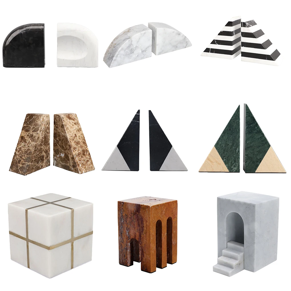 European marble Bookends Marble Home Decor Creative Arched green Stone Ornaments Natural Marble Crafts Stone triangles Bookends