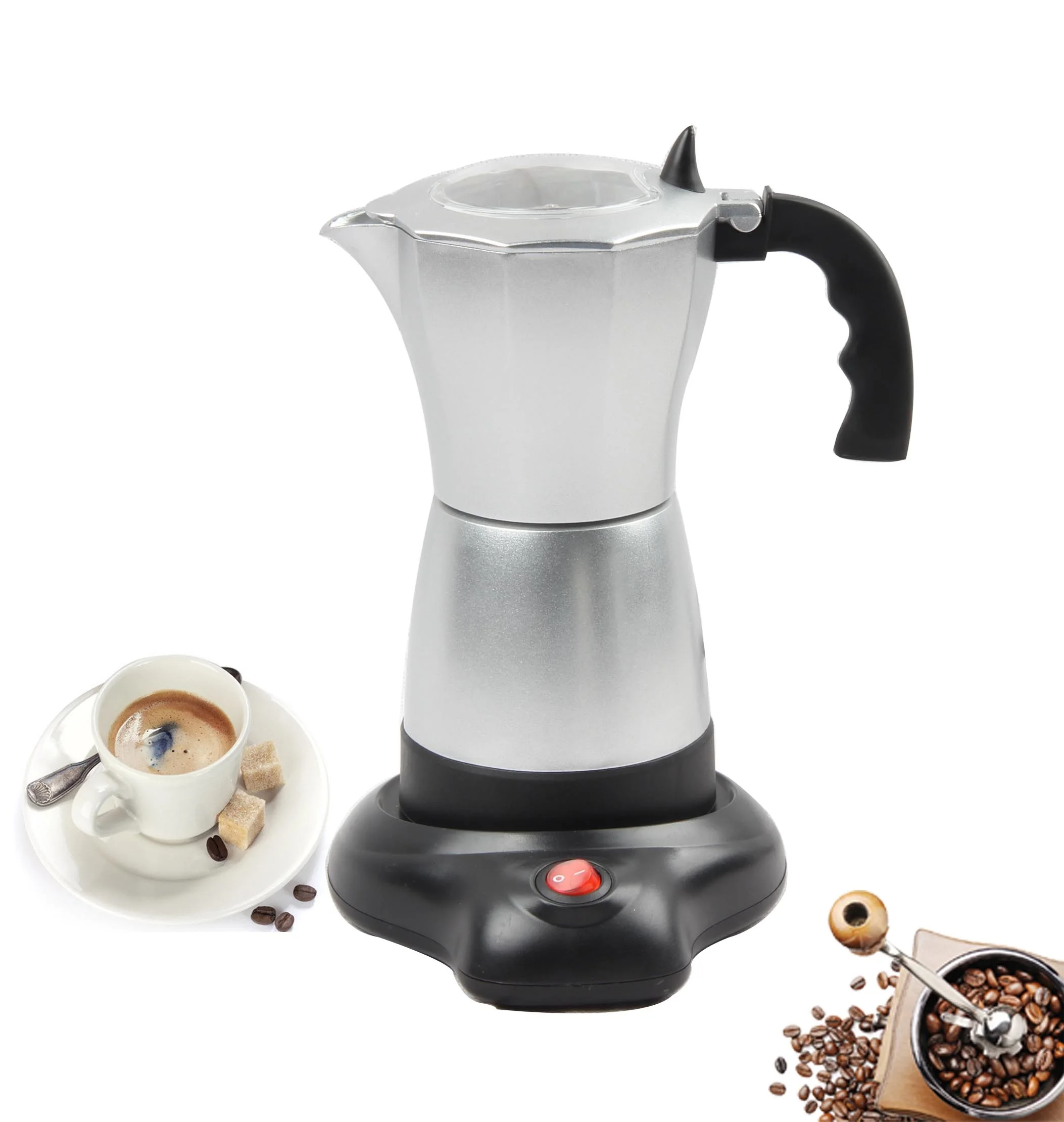 Factory aluminium Electric coffee maker 6cup 300ml moka maker 480W Italian moka pot