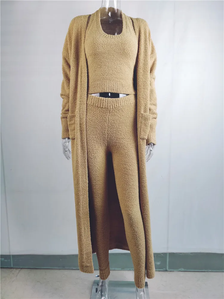 
Thin for Spring Sweater Casual Homewear Outfits loungewear set High Quality 3 pieces set women knitted sweater suits 
