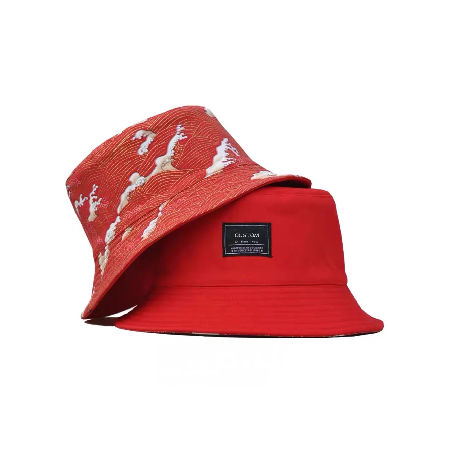 Custom Red 100% Cotton Sublimation Reversible Luxury High Quality Unisex Bucket Hat Sublimation Wholesale Design Fisherman Hat