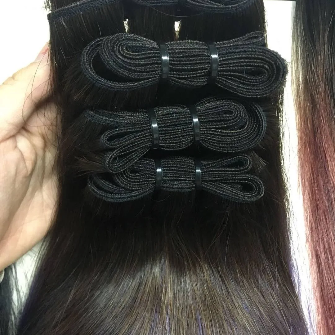 High Quality 100% Human Hair Extension No Glue No Thread No Clips Machine Weft Braid in Virgin Hair Raw Temple Hair 10-40 Inch