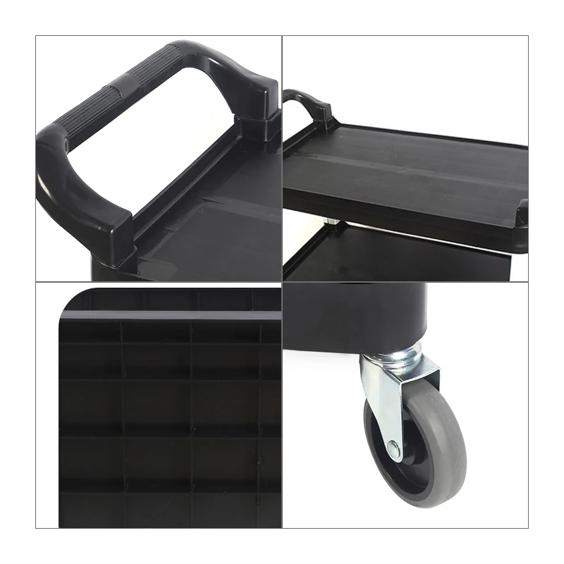 Hotel Kitchen Equipment Service Trolley With Door Plastic Dining Utility Cart 3 Layers Dish Collect Cart With Panel