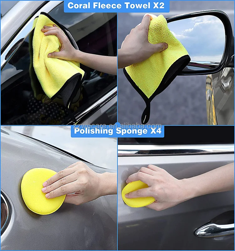 Microfiber Cleaning Cloth Wash Mitt Duster Squeegee Tire Brush Car Detailing Cleaning Kit