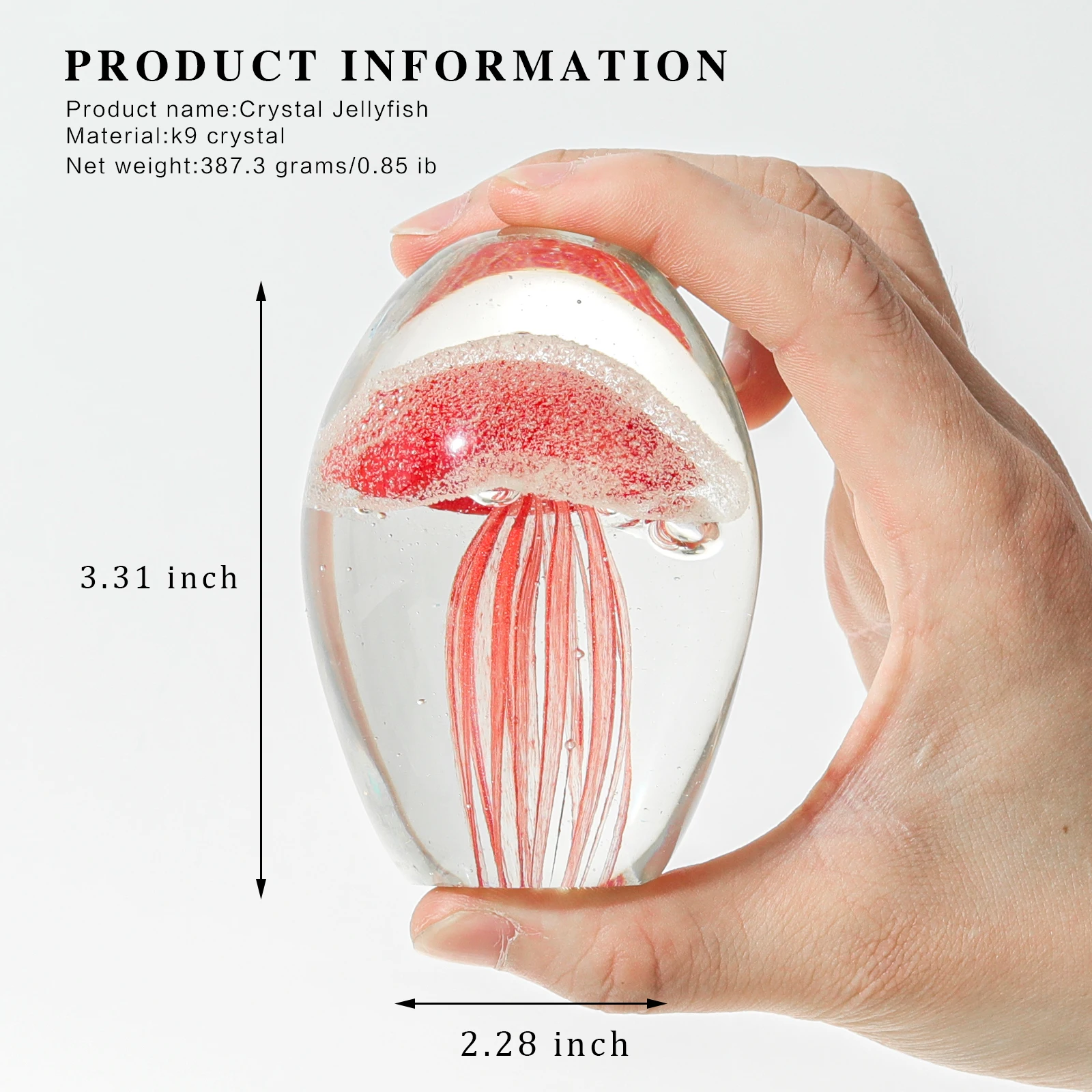 Handmade Paperweight  Blown Glass Crystal Jellyfish Art Statue for Desk & Fish Tank Ornament Home Decor