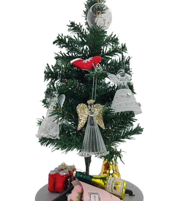 Christmas Home Decorations Glass Crafts 6*6*9.5 cm Black Pearl Silver Sequins Clear Painted Warm Yellow Light LED Glass Angel