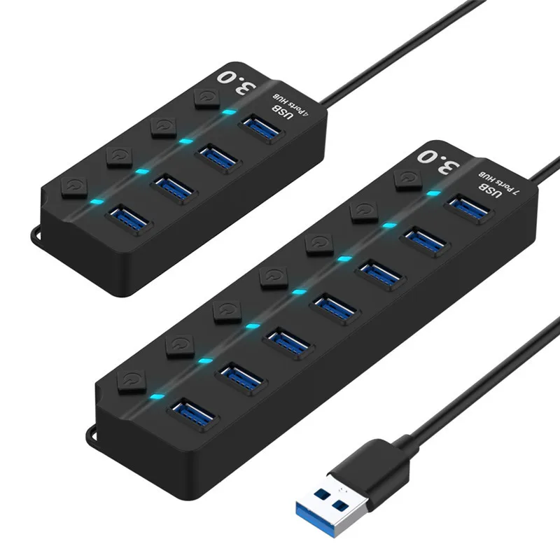 high speed Usb 3.0 Splitter Multiport Adapter 7 Ports Usb Hub With Power Adapter For Laptop Computer