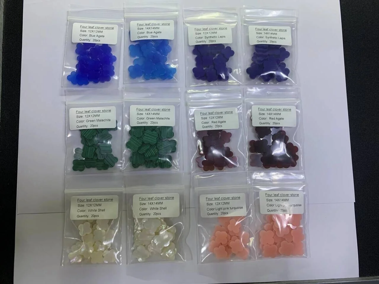 Wholesale Price High Quality Four Leaf Clover Natural 8mm 10mm 12mm Blue Agate Four Leaf Clover Stone for Jewelry Making