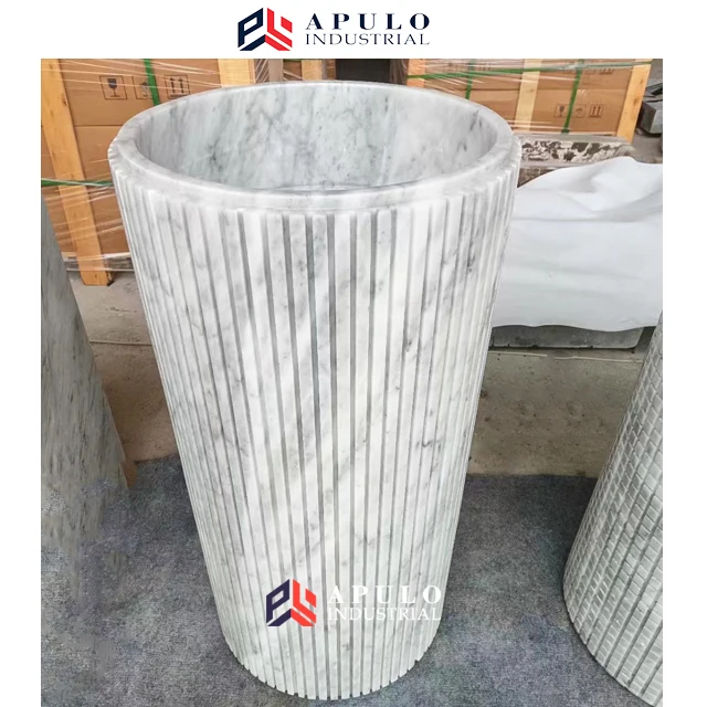 White Marble Standing Basin Sink Artistic Design Marble Pedestal Marble Standing Sink