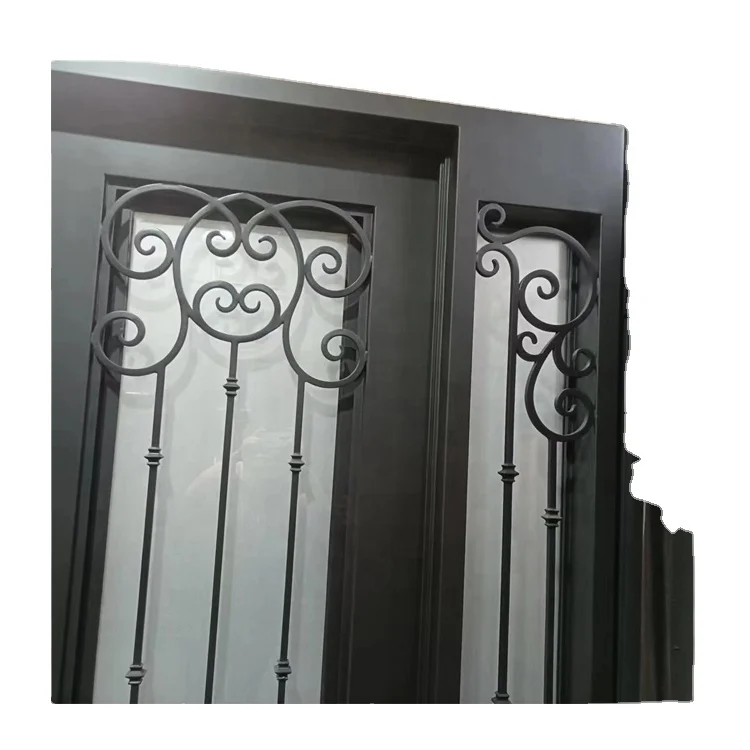 Wrought Promotional Oem Double Price 2021 Trending Products Glass High Quality Entrance Advanced Technology Laser Cut Iron Door