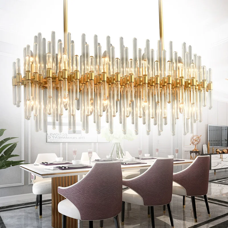 Modern Nordic Simple Style Chandelier Pendant Lamp Oval Shape Art Design Crystal Glass Hanging Lights Fittings