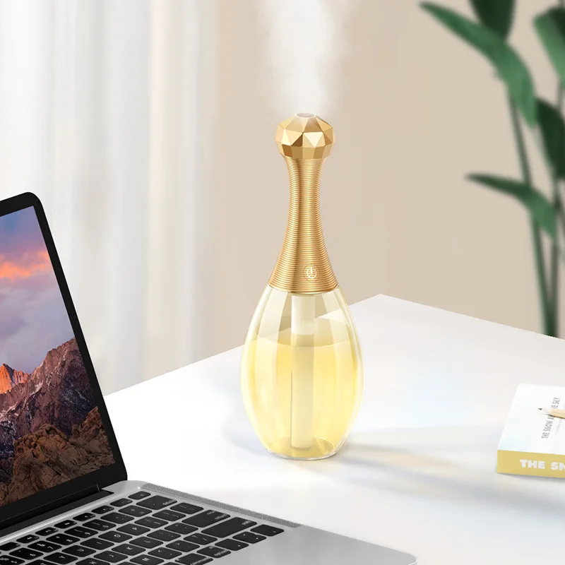 USB Ultrasonic Cool Mist Maker Fogger Aroma Humidificador 300ml Mini Perfume Bottle Car Air Humidifier With LED Light
