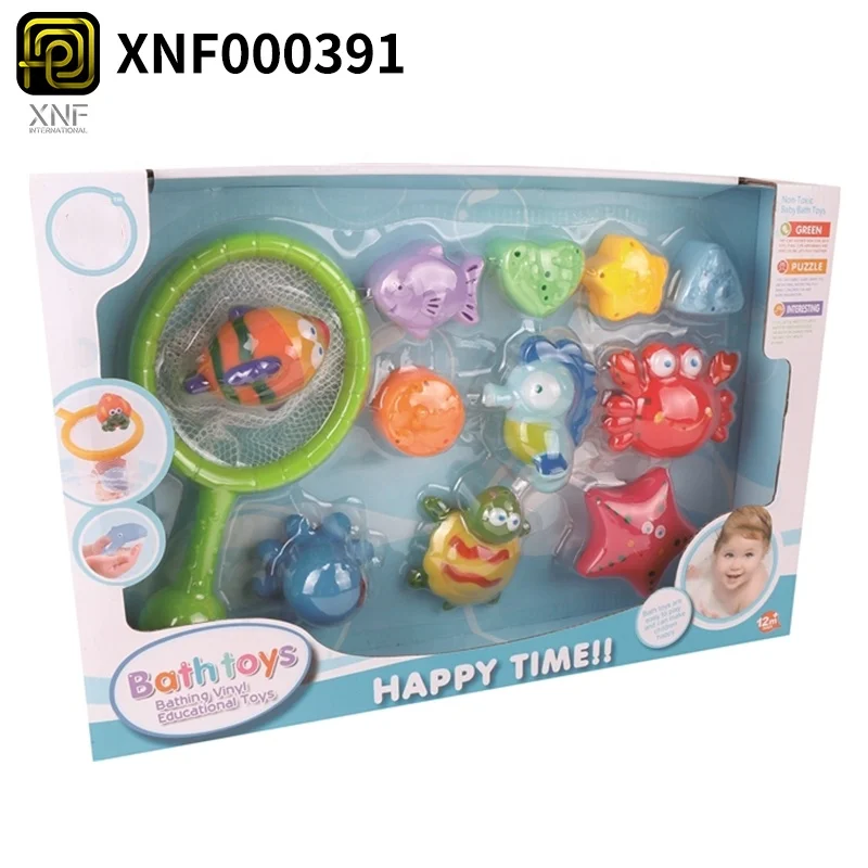 
Rubber duck soft squirt baby bath fishing net toy set learning toys for baby shower time 