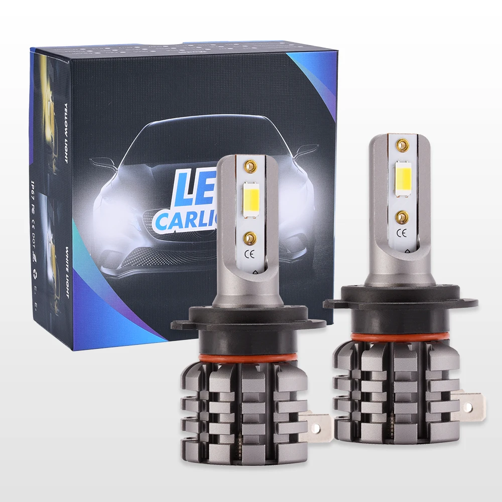 Intelligent Heat Dissipation Dual Color Led Cars Light Csp Headlight Bulbs Wholesale 40watts 4000lm Led Car Lights H7