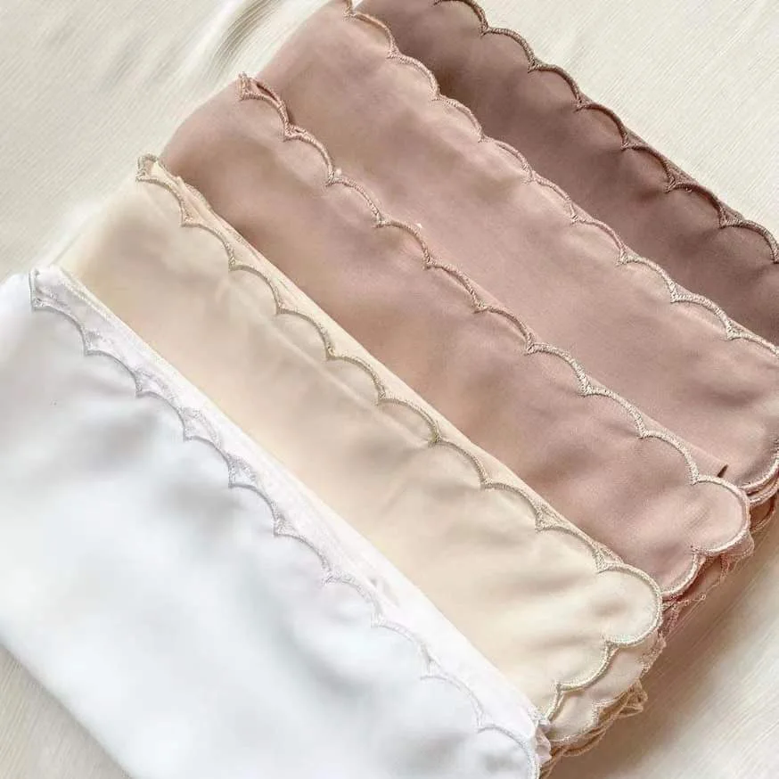 2022 Newest Design Elegant Scallop Embroidery Pearl Chiffon Hijab Luxury Scarf Embroidery For Muslim Women Shawls