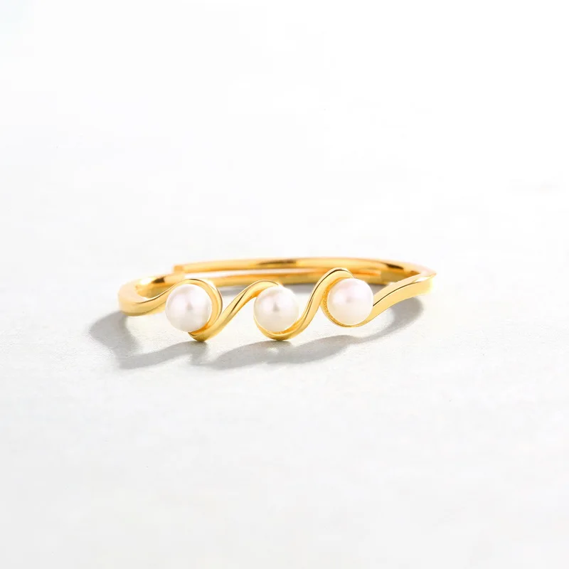 
Simple Fashion Sterling Silver Freshwater Pearl Ring For Women Adjustable Size 