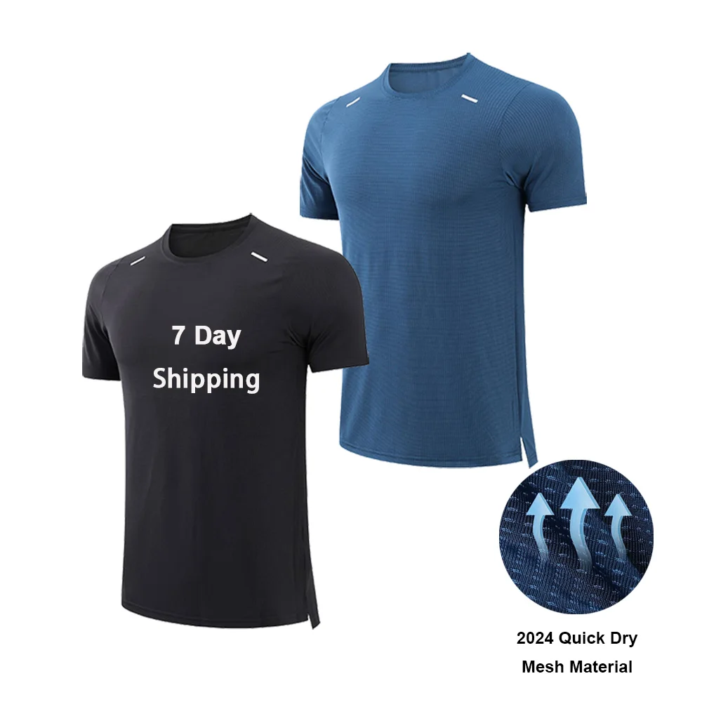 Gym Wear Breathable Fitted Men Workout Polyester T Shirt Spandex Elastic Training Wear Sports Compress Shirt Shorts Sleeve